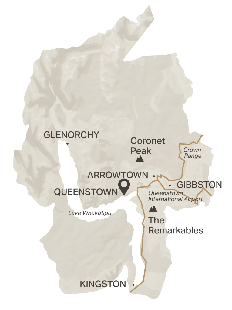 Detailed map of the Southern Lakes regions around ROKI Collection Queenstown.